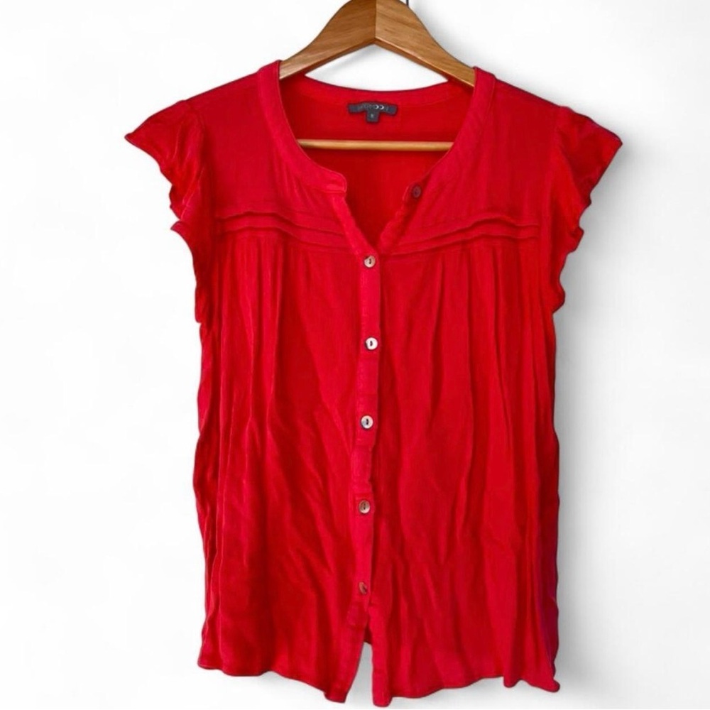 Papermoon Vibrant Red Cap Sleeve Boho Cottagecore Peasant Blouse, Size M